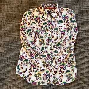 Talbots Red and Green Button Down Shirt Vibrant Floral Pattern